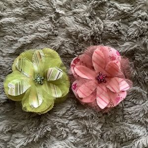 Vintage, New, Never Worn, Flower Pin/Hair Clip, Pink & Green Print